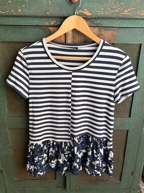 MaxMara Weekend Stripe Floral Ruffle Top